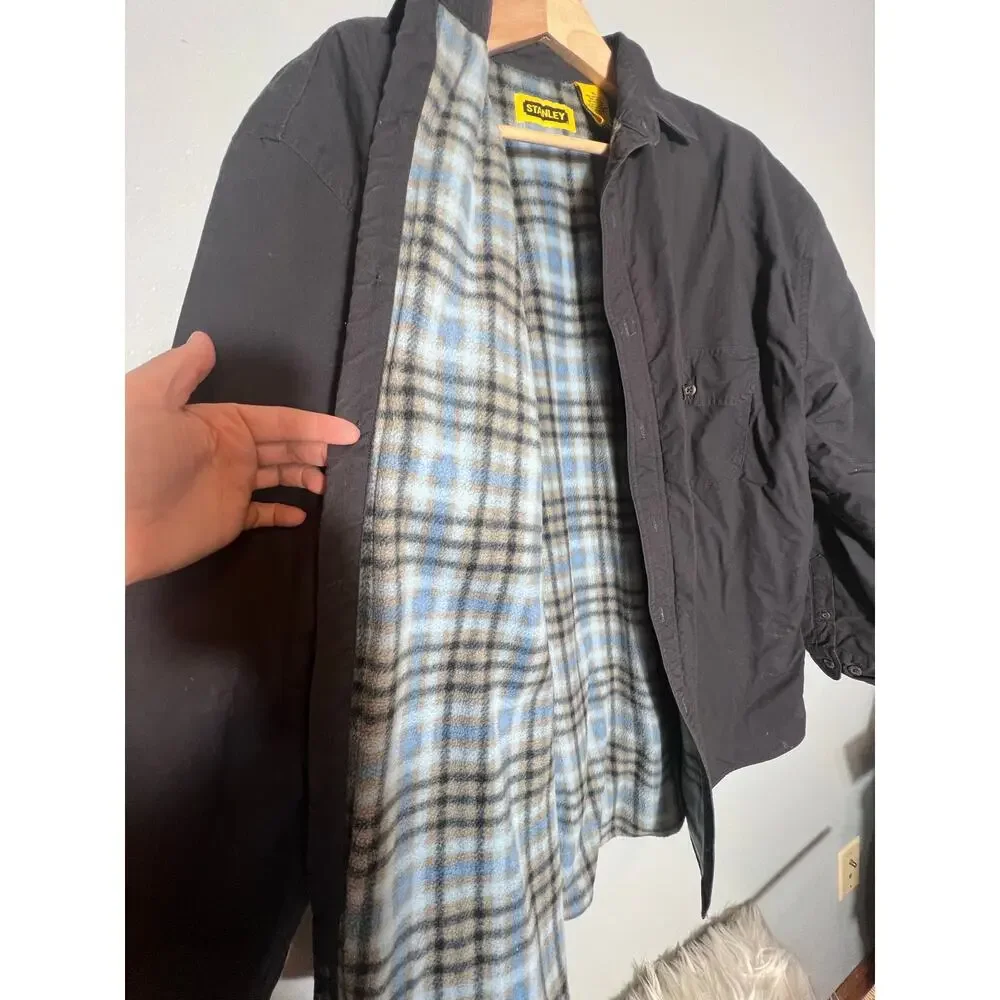 Stanley Mens XL Chore Shirt Button Flannel Lined Cotton Navy Workwear Farmer